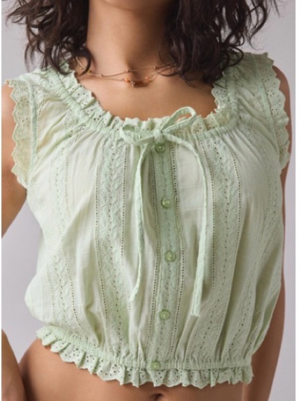 Kimchi Blue Pale Mint Eyelet Button Crop Top